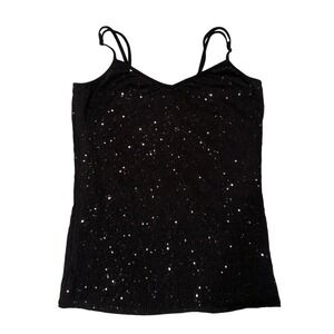 Y2K Black Sequin Cami Top Womens L Adjustable Straps Party Club Going Out